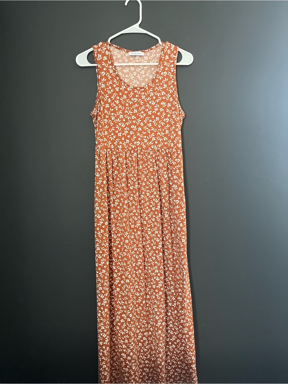Sleeveless Super Soft Rust Orange Floral Maxi Dress with Pockets